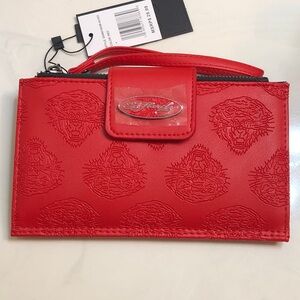 Ed Hardy Red Faux Leather Wristlet With Embossed Tiger Tattoo Print NWT